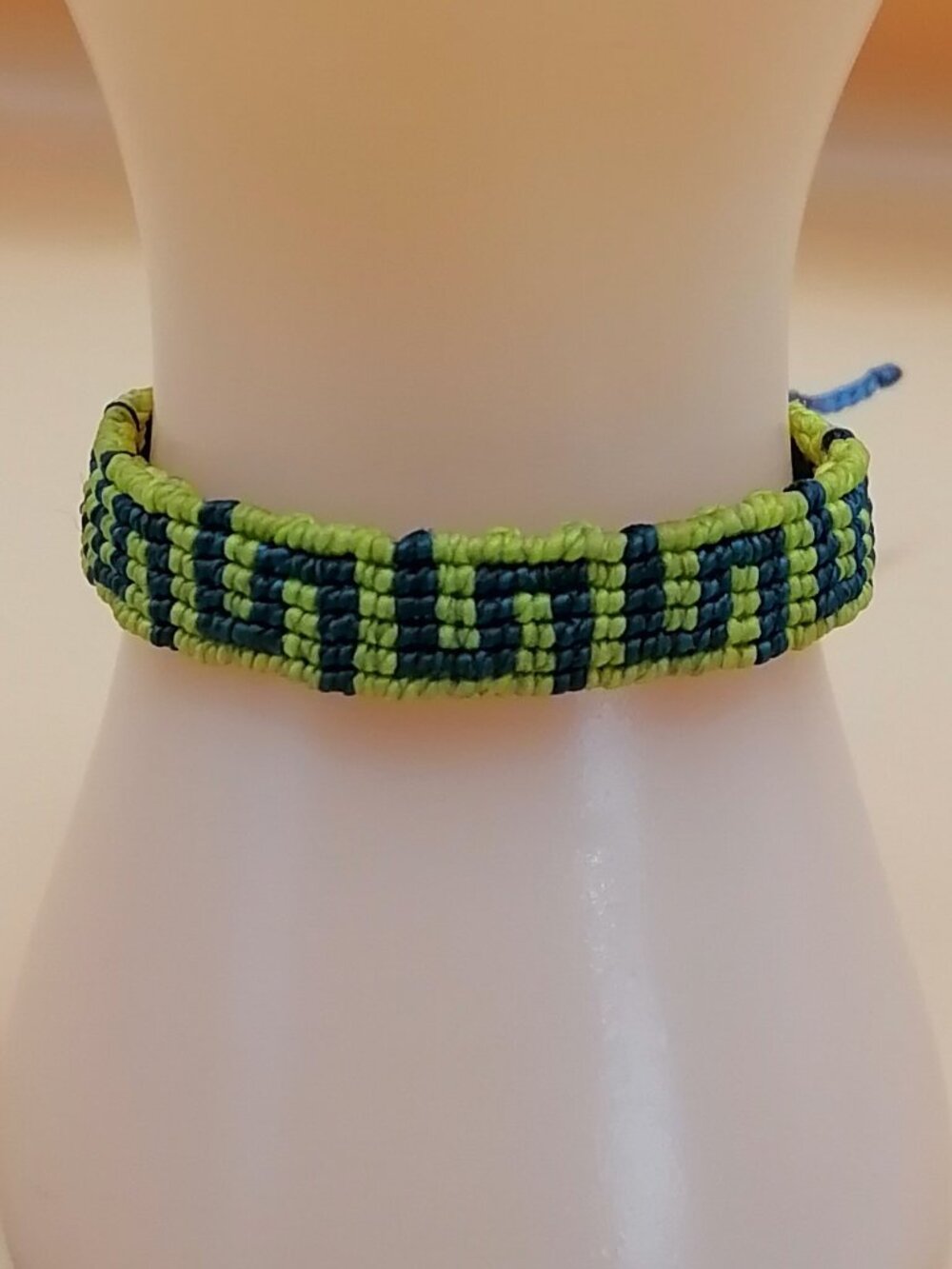 Handmade Macrame Bracelet with Andean Iconography in Green and Blue